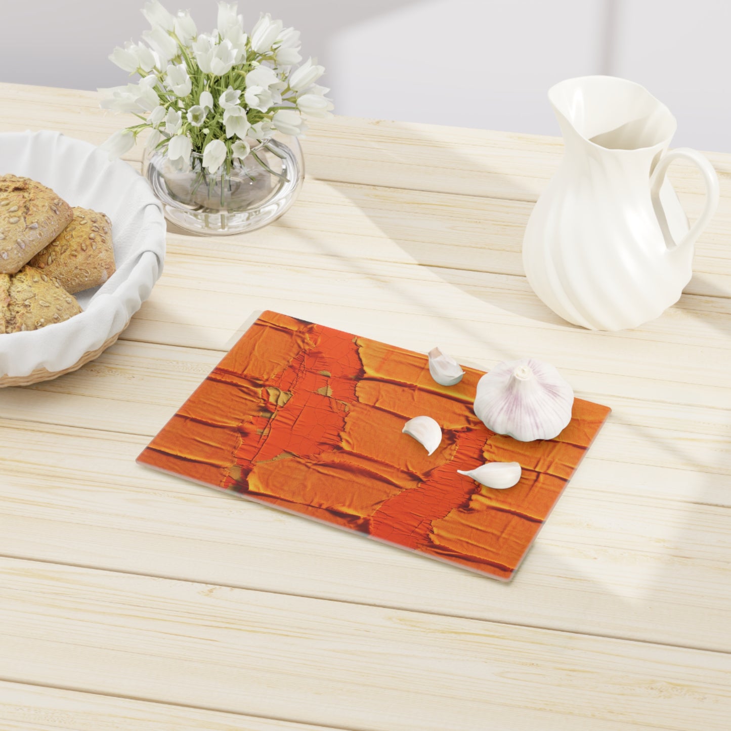 Fiery Citrus Orange: Edgy Distressed, Denim-Inspired Fabric - Cutting Board