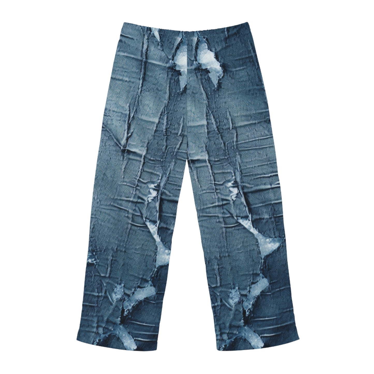 Distressed Blue Denim-Look: Edgy, Torn Fabric Design - Men's Pajama Pants (AOP)