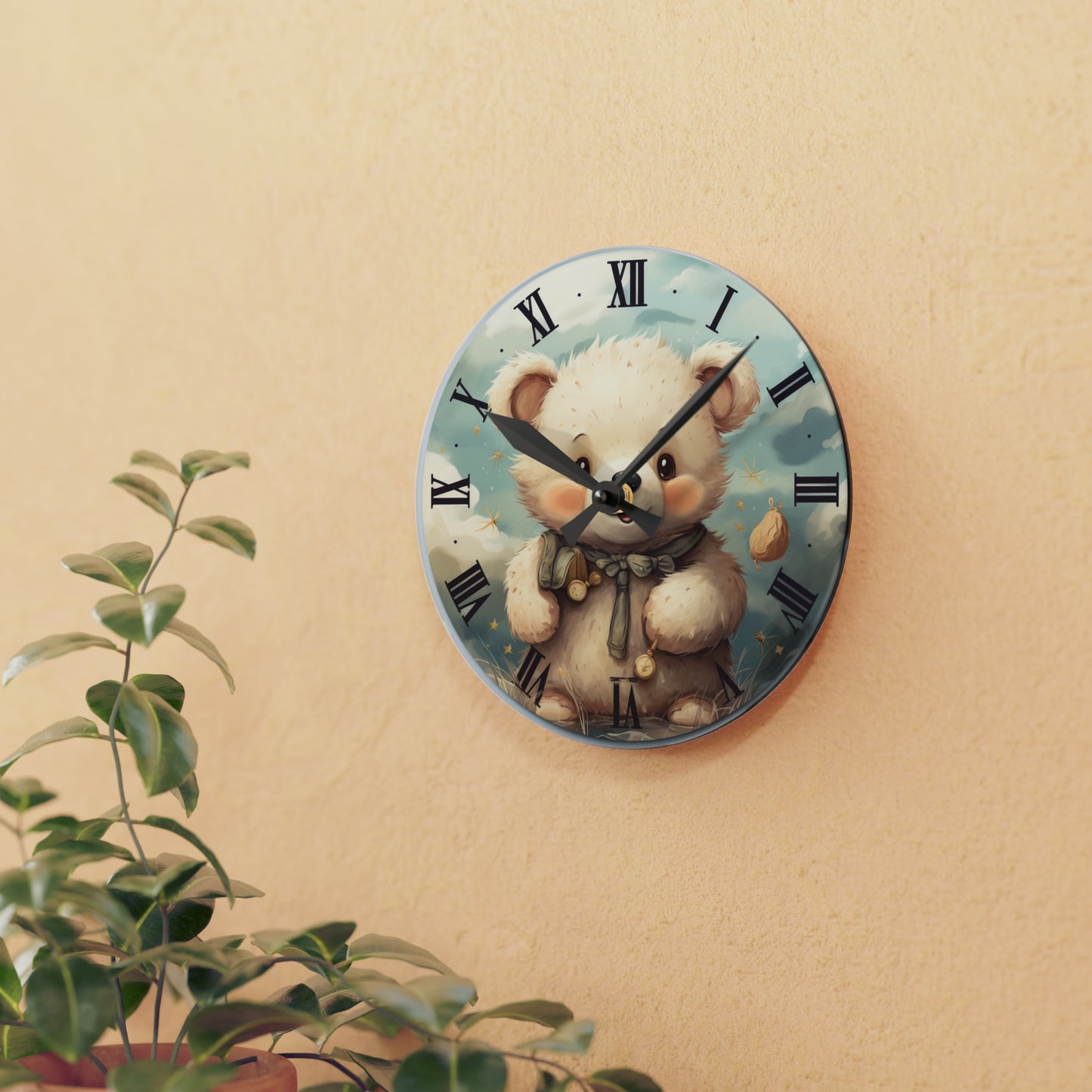 Cute Bear Stuffed Toy Animal Acrylic Wall Clock