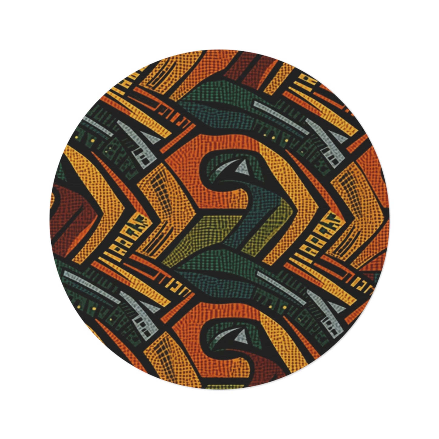 1960-1970s Style African Ornament Textile - Bold, Intricate Pattern - Round Rug