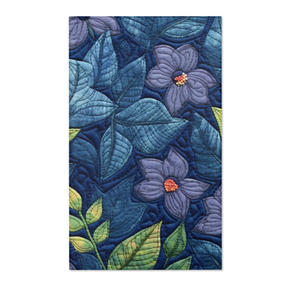 Floral Embroidery Blue: Denim-Inspired, Artisan-Crafted Flower Design - Area Rugs