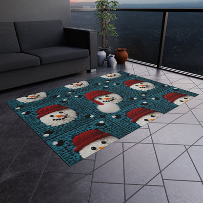 Snowman Crochet Craft, Festive Yuletide Cheer, Winter Wonderland - Outdoor Rug