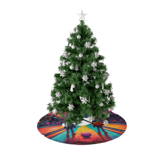 Trippy Bowling Alley: Retro-Futuristic Pin Strike Zone - Christmas Tree Skirts