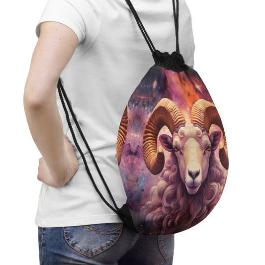 Mystic Aries Constellation - Vibrant Astrology Art - Zodiac Ram - Drawstring Bag
