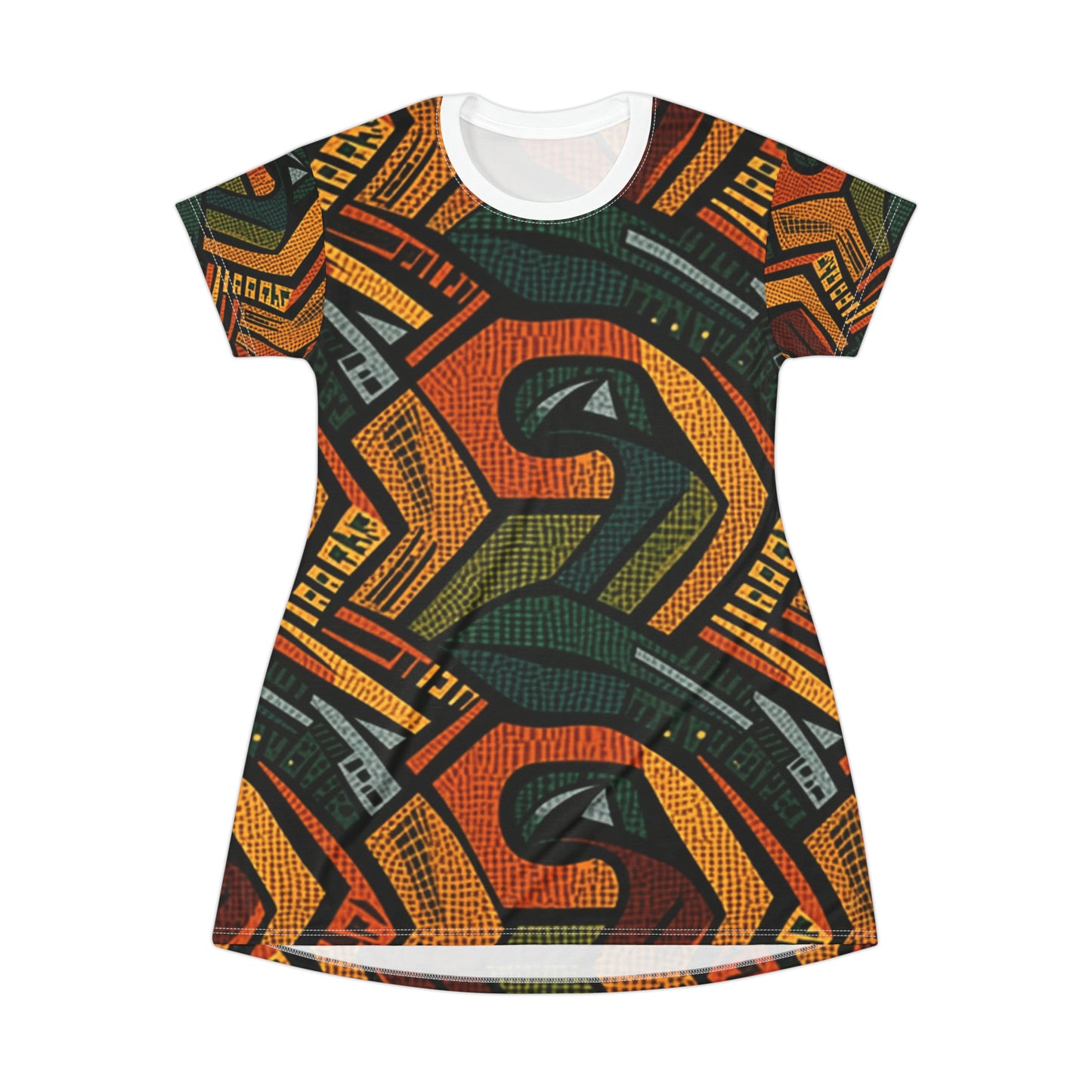 1960-1970s Style African Ornament Textile - Bold, Intricate Pattern - T-Shirt Dress (AOP)