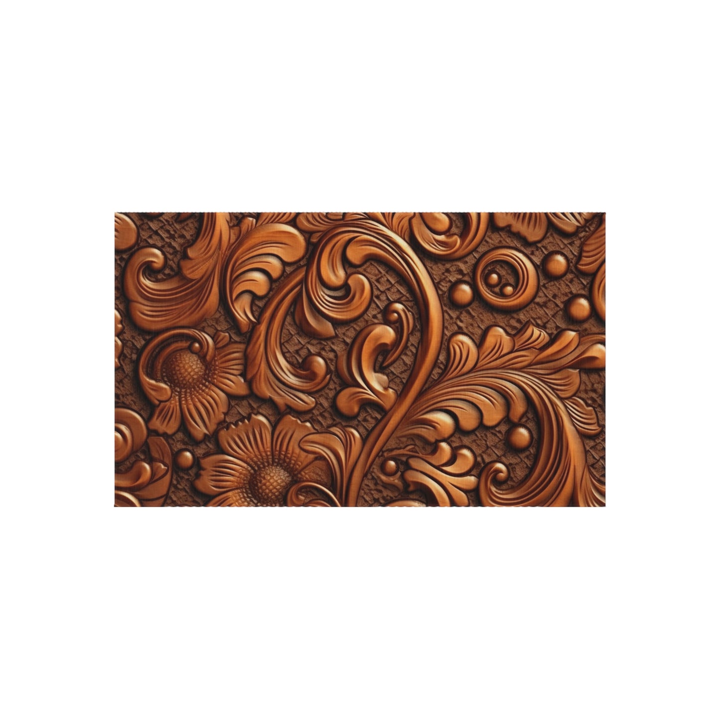 Leather Flower Cognac Classic Brown Timeless American Cowboy Design - Outdoor Rug