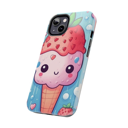 Kawaii Strawberry Sundae Cone - Traditional Japanese Anime Dessert Delight - Sweet Berry Otaku Gift - Tough Phone Cases