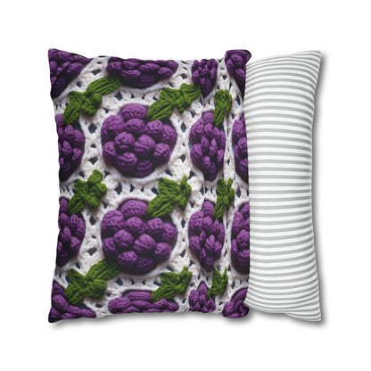 Crochet Grapes Pattern - Granny Square Design - Fresh Fruit Pick - Orchard Purple Snack Food - Spun Polyester Square Pillow Case