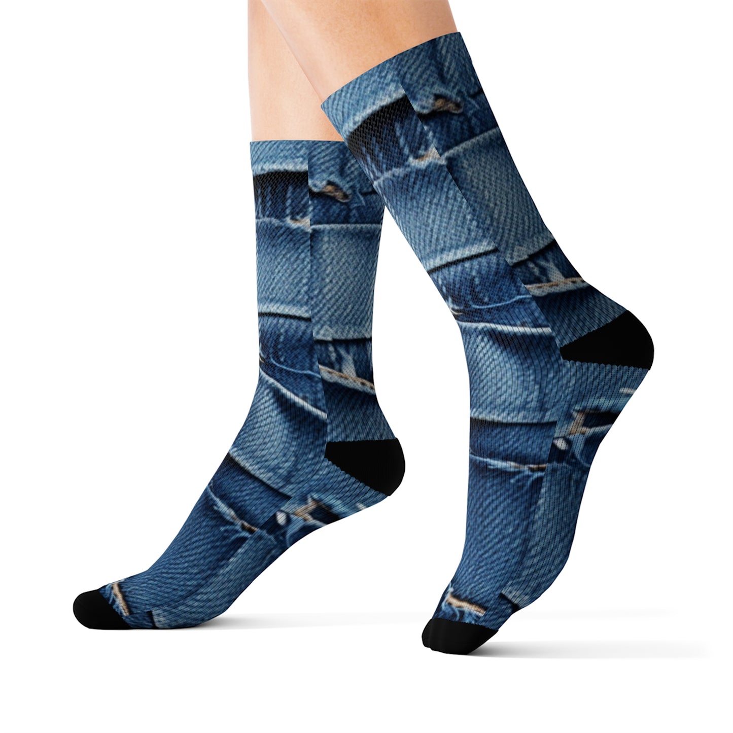 Midnight Blue Distressed Denim: Rugged, Torn & Stylish Design - Sublimation Socks