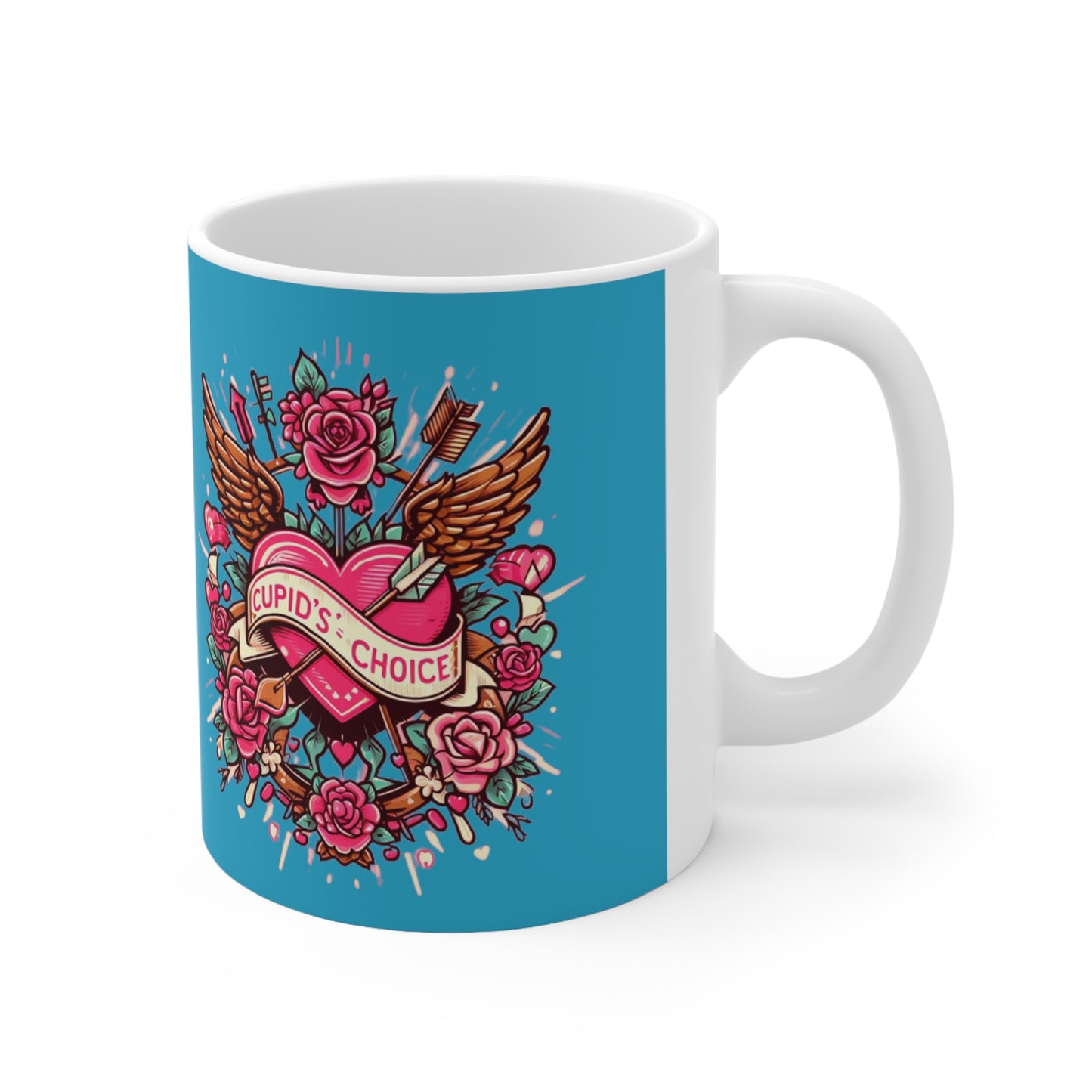 Cupids Choice Heart with Roses and Arrow - Vibrant Valentines Day Love - Ceramic Mug 11oz