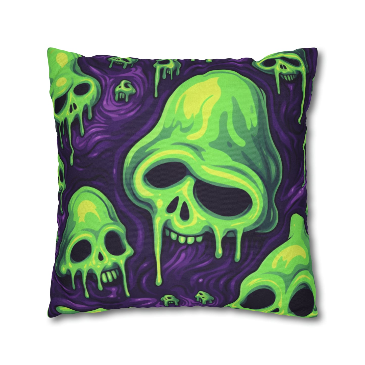 Halloween Slime Skull Green Skeletons Scary Horror Pattern - Spun Polyester Square Pillow Case