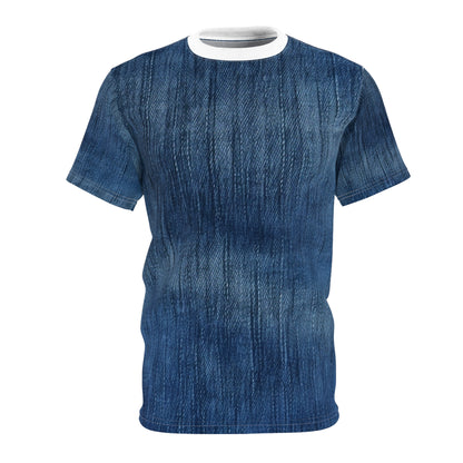 Indigo Splash: Ensueño de mezclilla lavada en azul profundo - Camiseta unisex de corte y costura (AOP) 