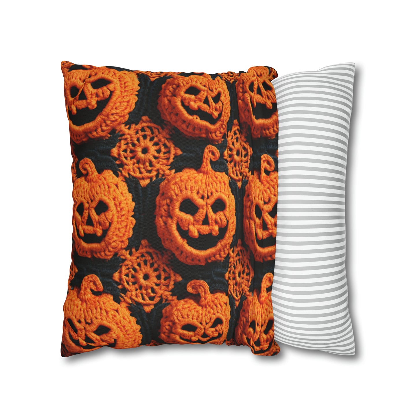 Halloween Crochet Pumpkin Scary Horror Festive Holiday Pattern - Spun Polyester Square Pillow Case