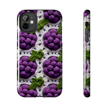 Crochet Grapes Pattern - Granny Square Design - Fresh Fruit Pick - Orchard Purple Snack Food - Tough Phone Cases