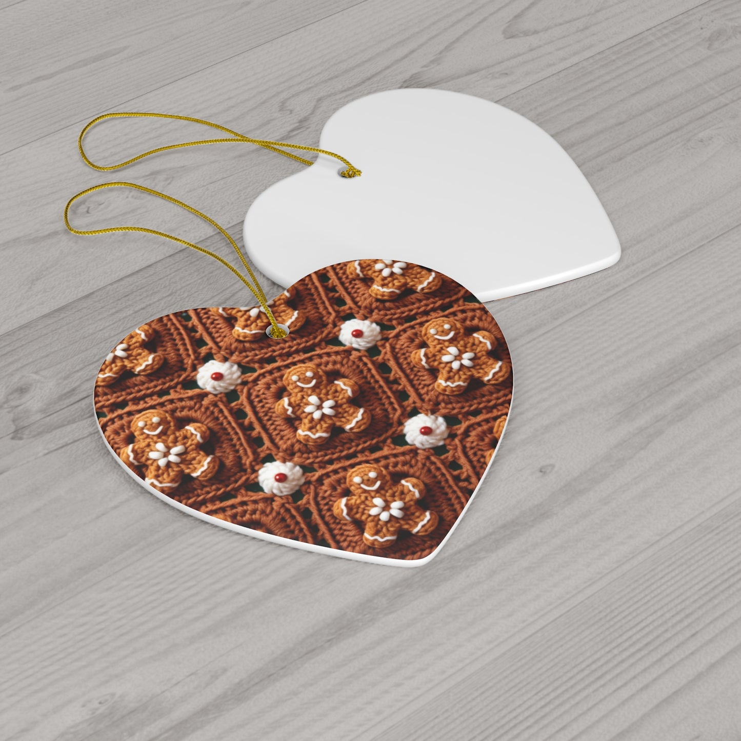 Gingerbread Man Crochet, Classic Christmas Cookie Design, Festive Yuletide Craft. Holiday Decor - Ceramic Ornament, 4 Shapes