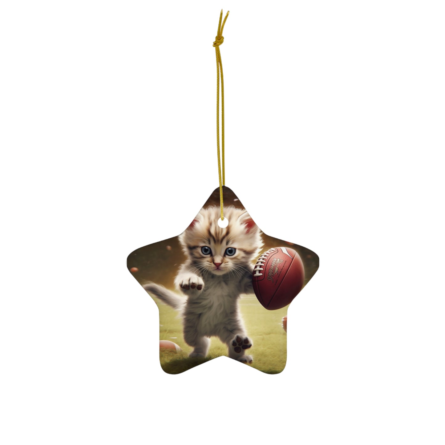 Football Kitty Fantasy: Feline Cat American Sport Quarterback - Ceramic Ornament, 4 Shapes