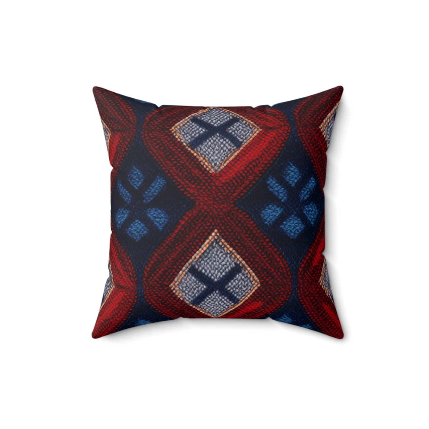 Moquette Majesty: Maravillas de lana rojas y azules - Almohada cuadrada de poliéster hilado