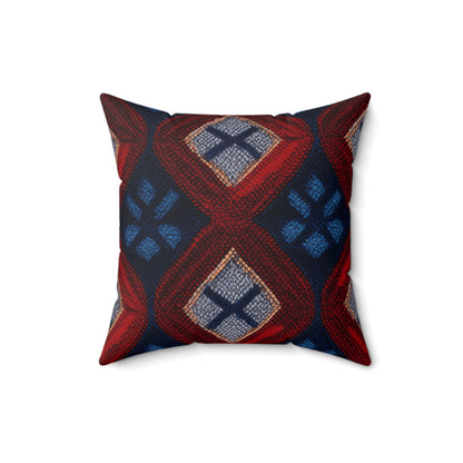 Moquette Majesty: Maravillas de lana rojas y azules - Almohada cuadrada de poliéster hilado