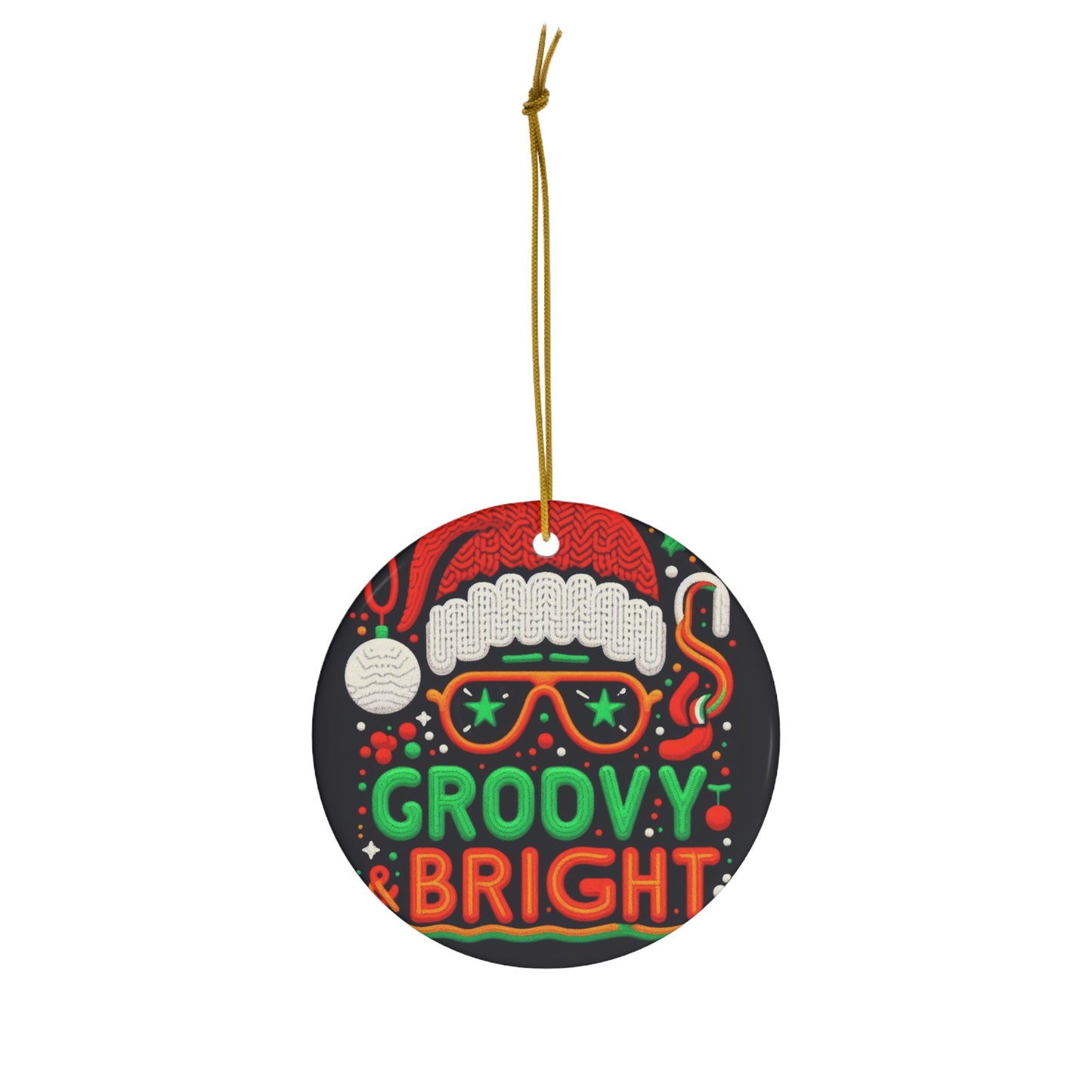 Funky Santa Vibes - Cool Christmas Yule with Starry Shades & Festive Cheer - Ceramic Ornament, 4 Shapes