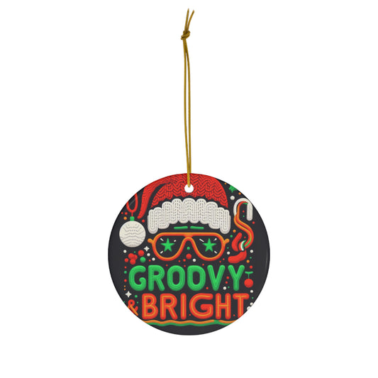 Funky Santa Vibes - Cool Christmas Yule with Starry Shades & Festive Cheer - Ceramic Ornament, 4 Shapes