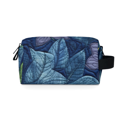 Floral Embroidery Blue: Denim-Inspired, Artisan-Crafted Flower Design - Toiletry Bag