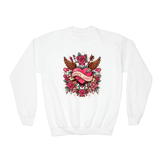 Cupids Choice Heart with Roses and Arrow - Vibrant Valentines Day Love - Youth Crewneck Sweatshirt