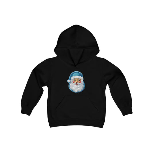 Christmas Santa Chenille - Embroidered Festive - Holiday Patch Design - Youth Heavy Blend Hooded Sweatshirt