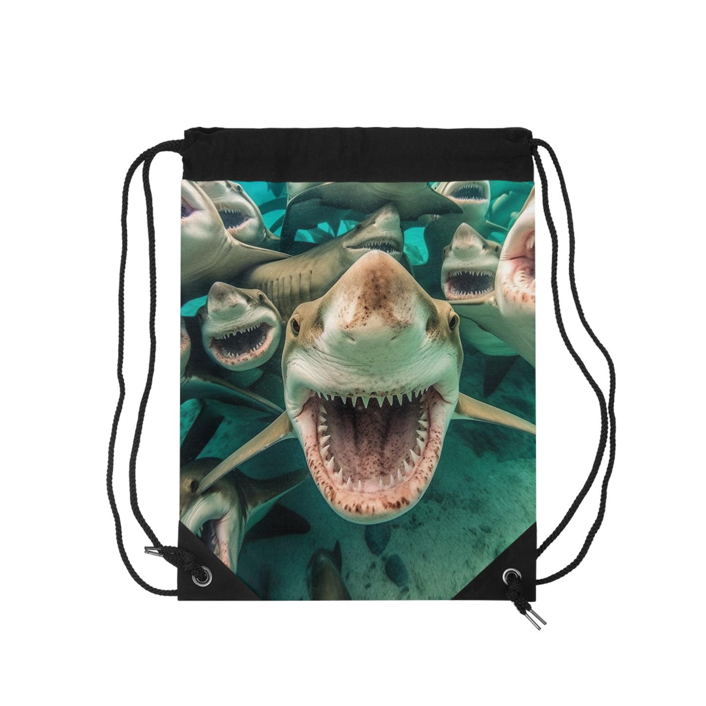 Laughing Lemon Sharks: Joyful Sea Jaws Ocean Deep - Drawstring Bag