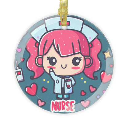 Nurse Cartoon Anime - Cute Kawaii Gift for Nurses - Graphic Nursing - Glass Ornaments