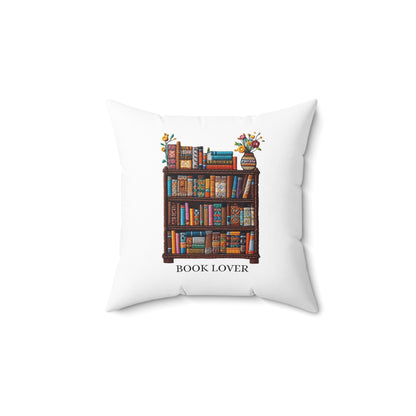 Crafted Book Lover Embroidery: Artisanal Bookshelf Design for Bibliophiles - Spun Polyester Square Pillow