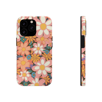 Groovy 1960s 1970s Pink & Orange Daisy Mod Floral - Tough Phone Cases