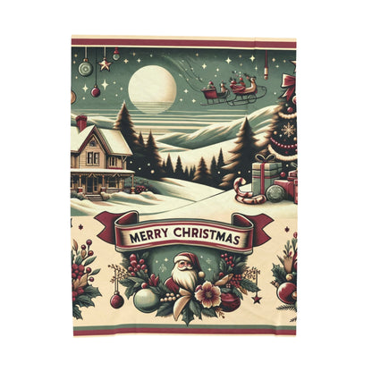 Holiday Charm: Classic Retro Christmas Scene with Santa - 1950s Nostalgic - Velveteen Plush Blanket