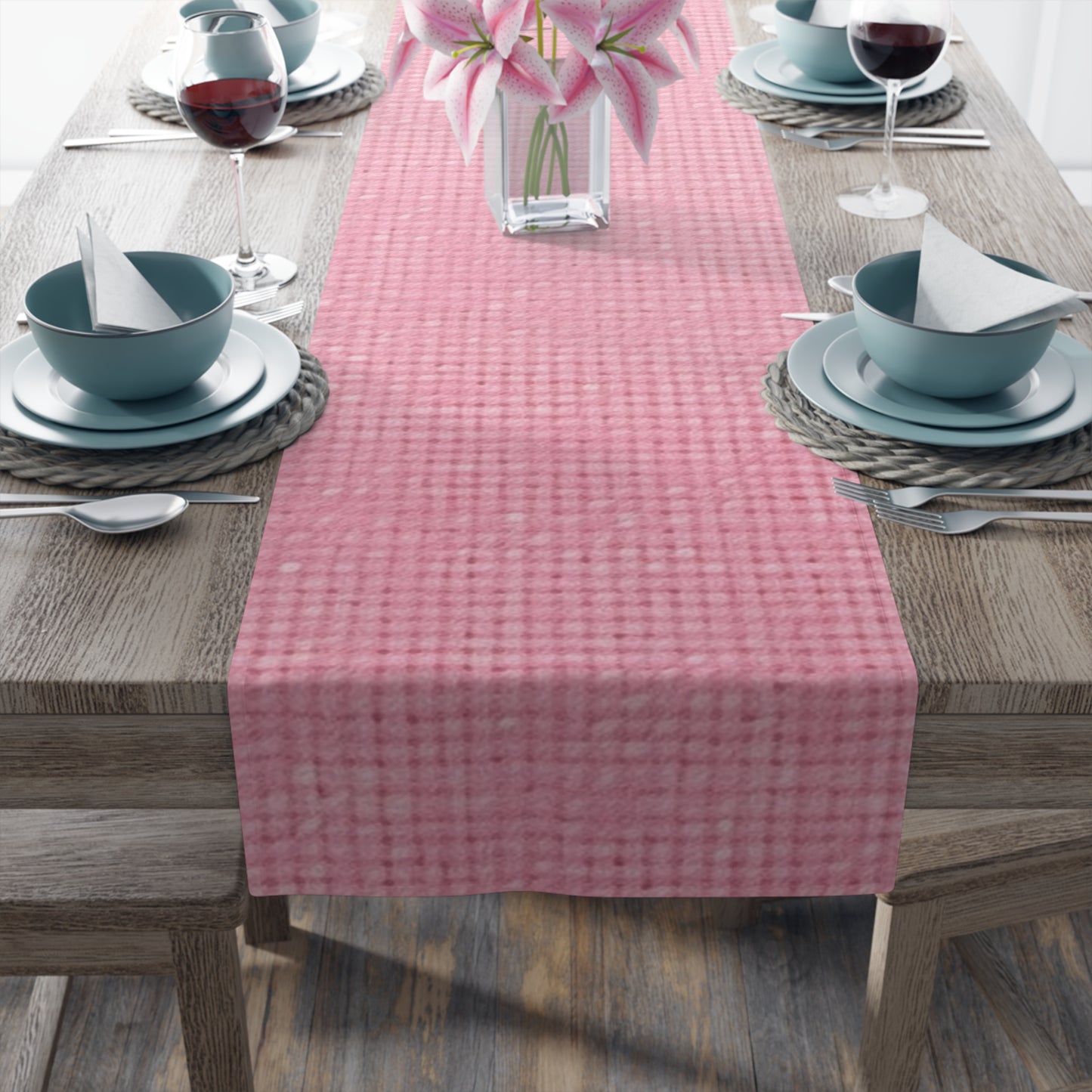 Pastel Rose Pink: Denim-Inspired, Refreshing Fabric Design - Table Runner (Cotton, Poly)