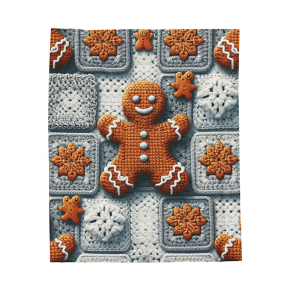 Festive Gingerbread Charm: Christmas Crochet Amigurumi with Granny Squares and Snowflake Accents - Velveteen Plush Blanket