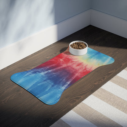 Rainbow Tie-Dye Denim: Vibrant Multi-Color, Fabric Design Spectacle - Dog & Pet Feeding Mats