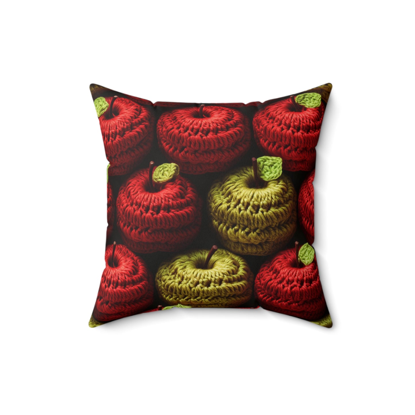 Crochet Apple Amigurumi - Big American Red Apples - Healthy Fruit Snack Design - Spun Polyester Square Pillow