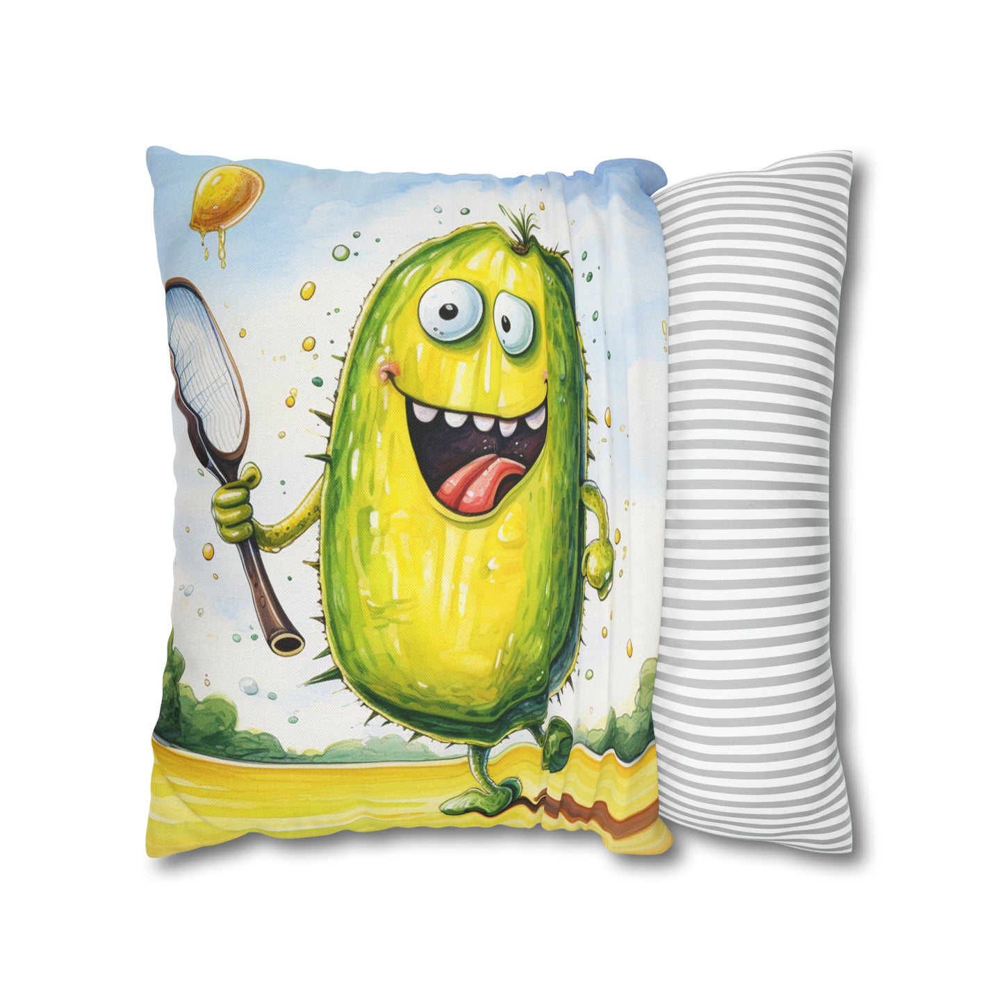 Pickleball Sport: Athletic Pickle Playing Game with Net and Paddle - Spun Polyester Square Pillow Case