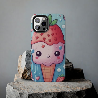 Kawaii Strawberry Sundae Cone - Traditional Japanese Anime Dessert Delight - Sweet Berry Otaku Gift - Tough Phone Cases