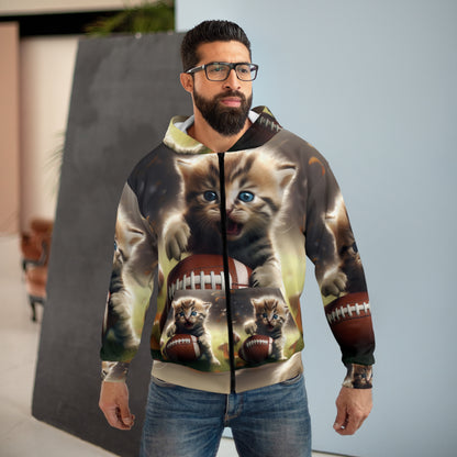 Football Kitten Touchdown: Tabby's Winning Play Sport Game - Unisex Zip Hoodie (AOP)