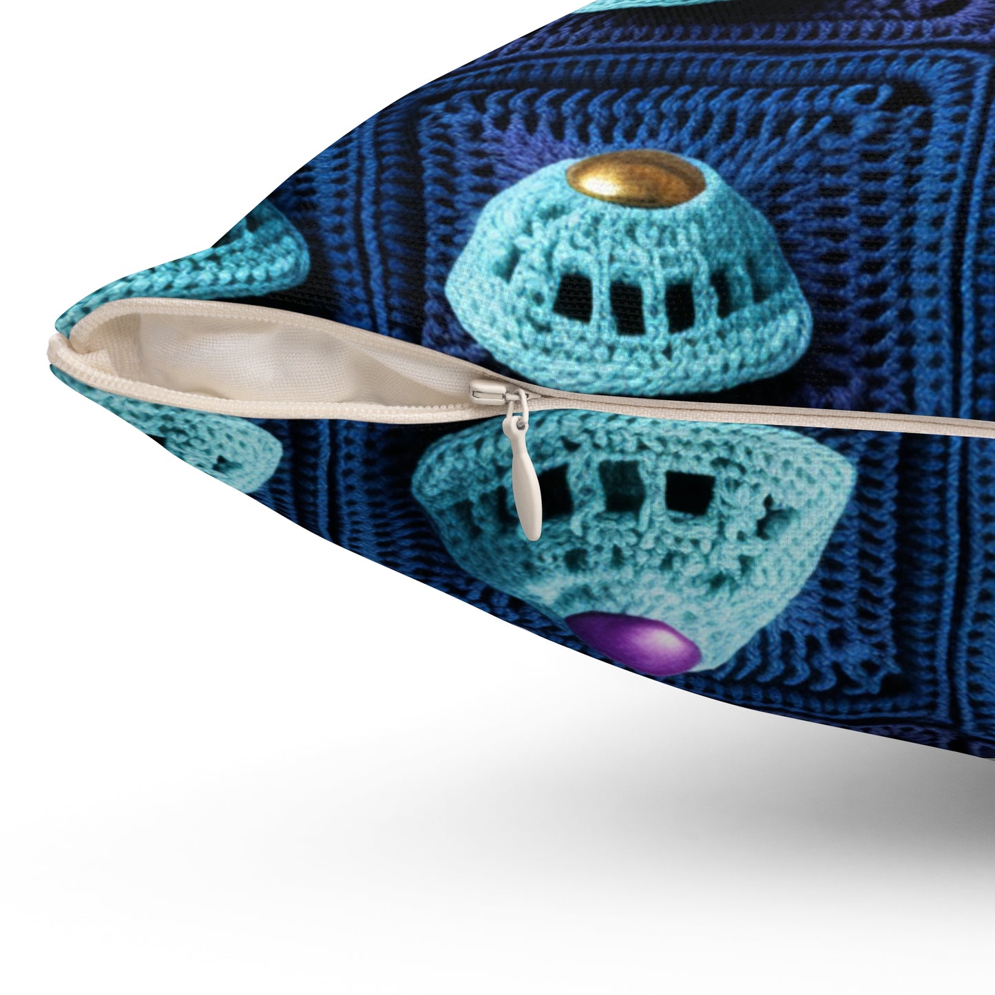 Spaceship UFO Crochet - Galactic Travel Ship - Alien Craft - Flying Saucer - Spun Polyester Square Pillow