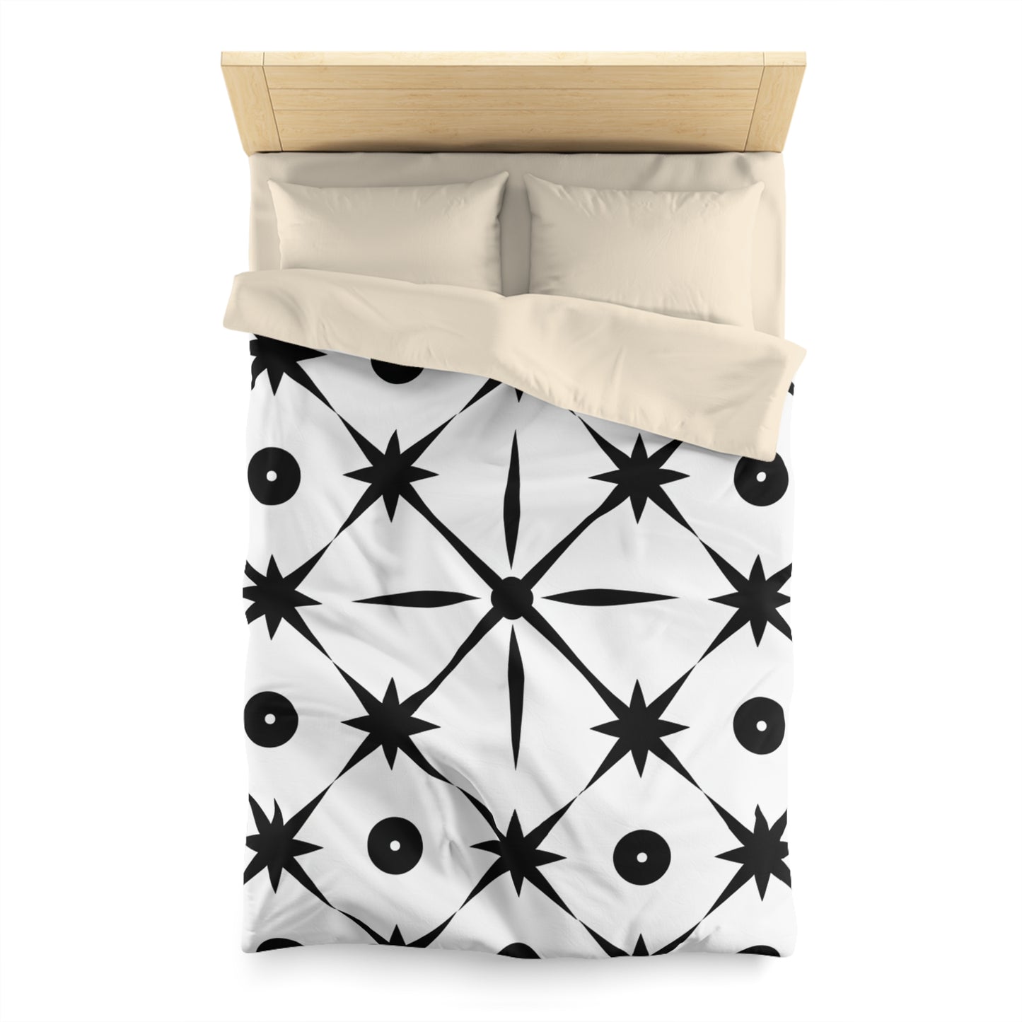 Mid Century Modern Asterisk Design - White & Black Atomic Starburst - Microfiber Duvet Cover