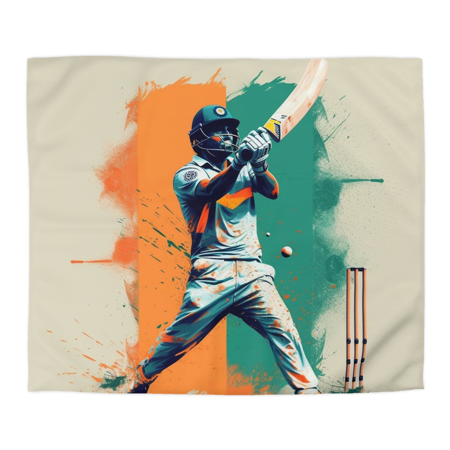 Cricket Batsman, Ball Strike, Indian Flag Color Background - Street Style - Microfiber Duvet Cover