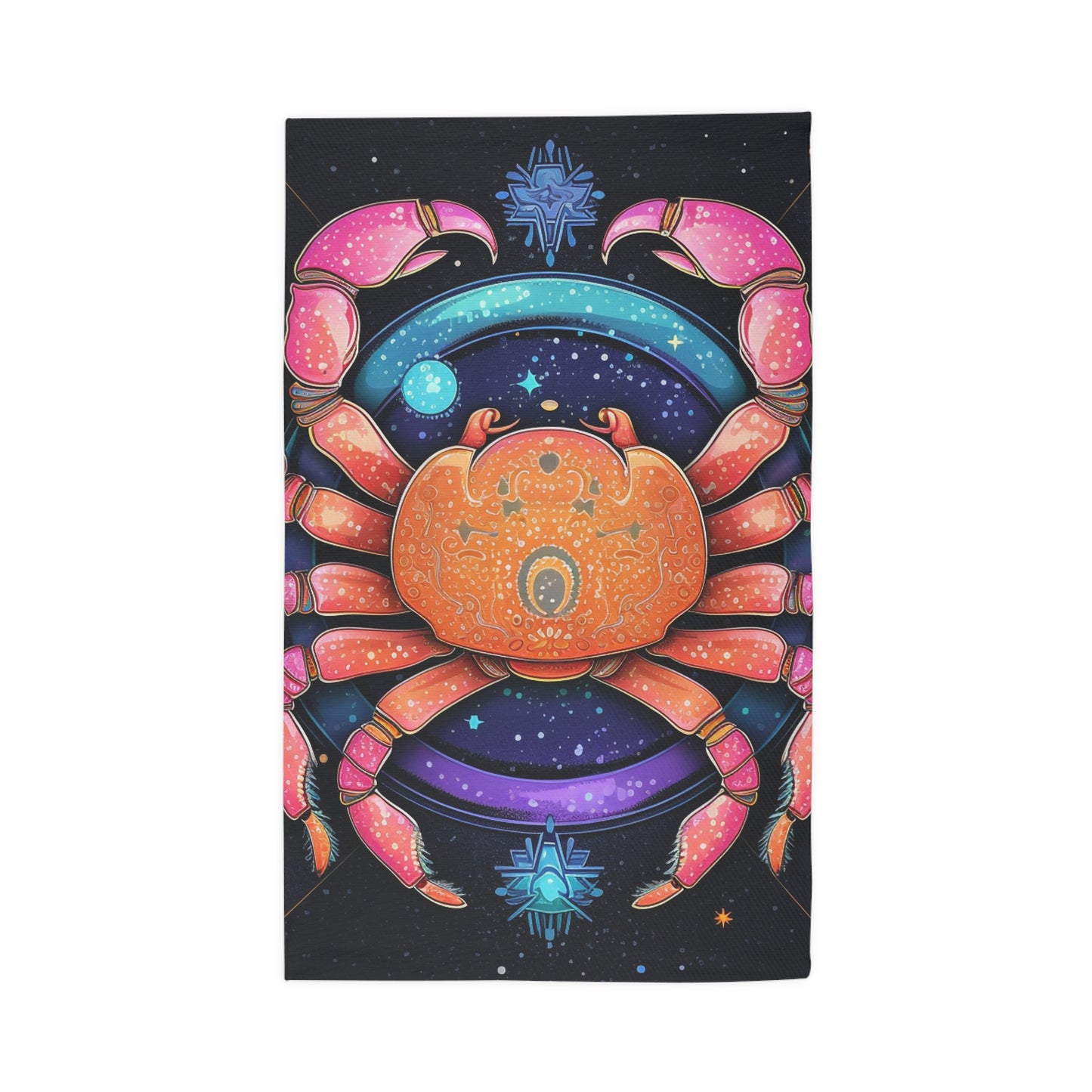 Rainbow Celestial Crab - Vibrant Cancer Zodiac Sign Art - Dobby Rug