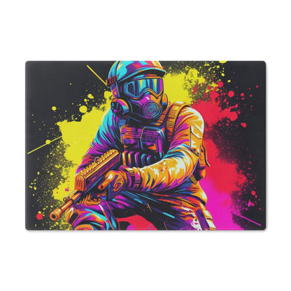 Paintball Action Sport: Player in Battle, Paint Splatter - Cutting Board