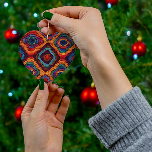 African Heritage Crochet, Vibrant Multicolored Design, Ethnic Craftwork - Ceramic Ornament, 4 Shapes