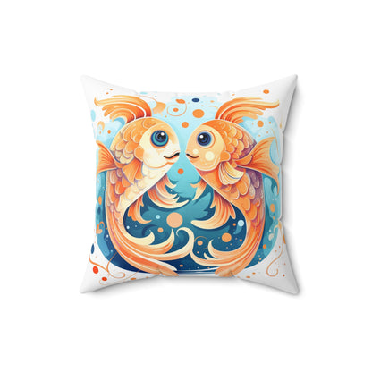 Charming Cartoon Fish Pisces - Dreamy Zodiac Illustration - Spun Polyester Square Pillow