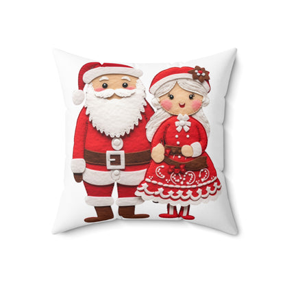 Santa & Mrs. Claus Felt Duo - Charming Handcrafted Christmas Decor, Festive Embroidered Holiday Figures - Spun Polyester Square Pillow