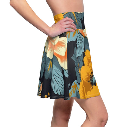 Vintage 50s 60s Inspired High-Waisted Floral Flower Pattern Women's Skater Skirt (AOP)