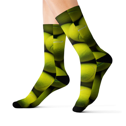 Tennis Ball Sport: Athlete Court Action, Rally & Serve - Sublimation Socks