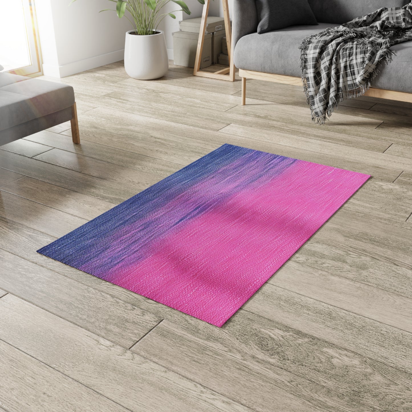 Dual Delight: Half-and-Half Pink & Blue Denim Daydream - Dobby Rug